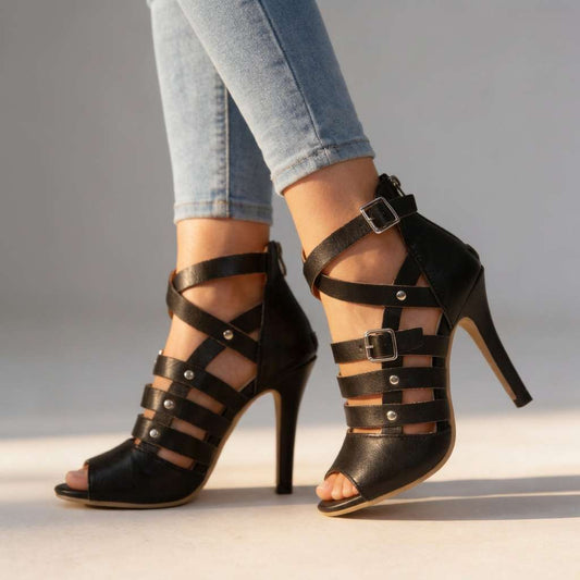 Damen Sandalen mit Kreuzriemen und hohem Absatz Jully