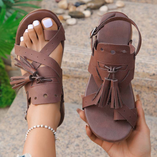 Damen Sandalen mit Quaste und Keilabsatz Jully