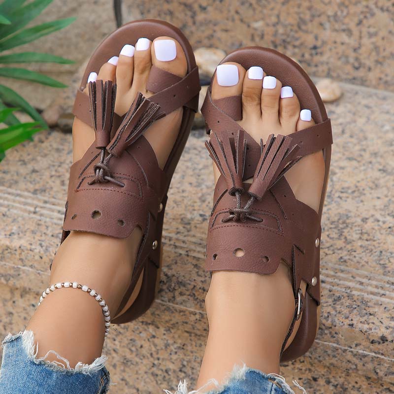 Damen Sandalen mit Quaste und Keilabsatz Jully