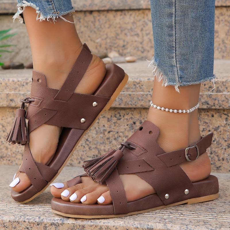 Damen Sandalen mit Quaste und Keilabsatz Jully