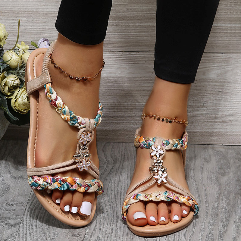 Damen Sandalen mit Retro-Design und Blumenmuster Jully