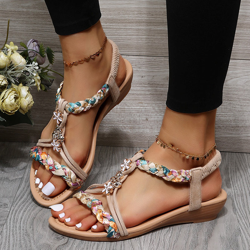 Damen Sandalen mit Retro-Design und Blumenmuster Jully