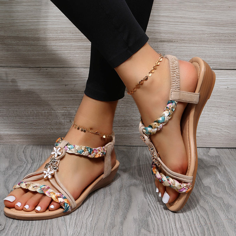 Damen Sandalen mit Retro-Design und Blumenmuster Jully
