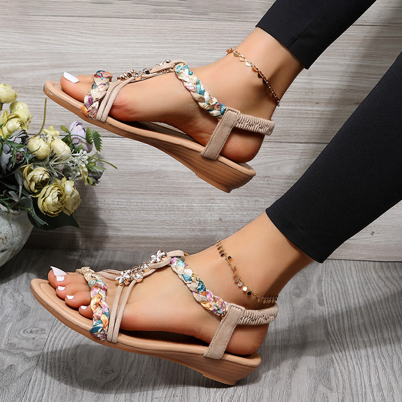 Damen Sandalen mit Retro-Design und Blumenmuster Jully