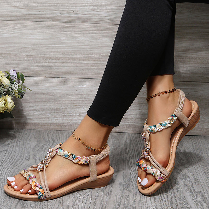 Damen Sandalen mit Retro-Design und Blumenmuster Jully