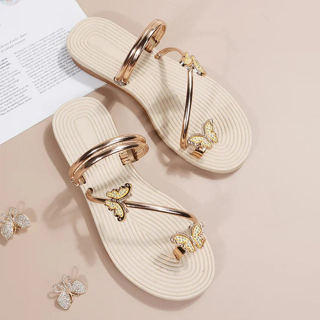 Damen Sandalen mit Schmetterlingsmotiven aus PU Jully