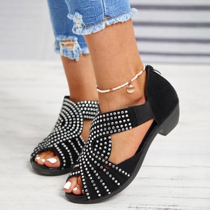 Damen Sandalen mit Strassverzierungen in Schwarz Jully