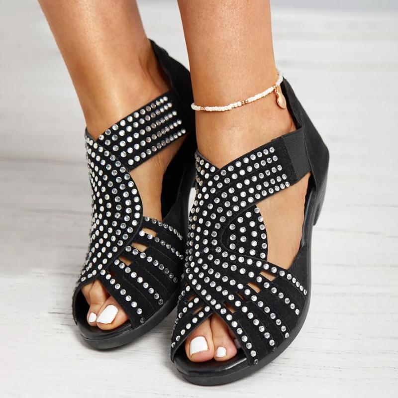 Damen Sandalen mit Strassverzierungen in Schwarz Jully