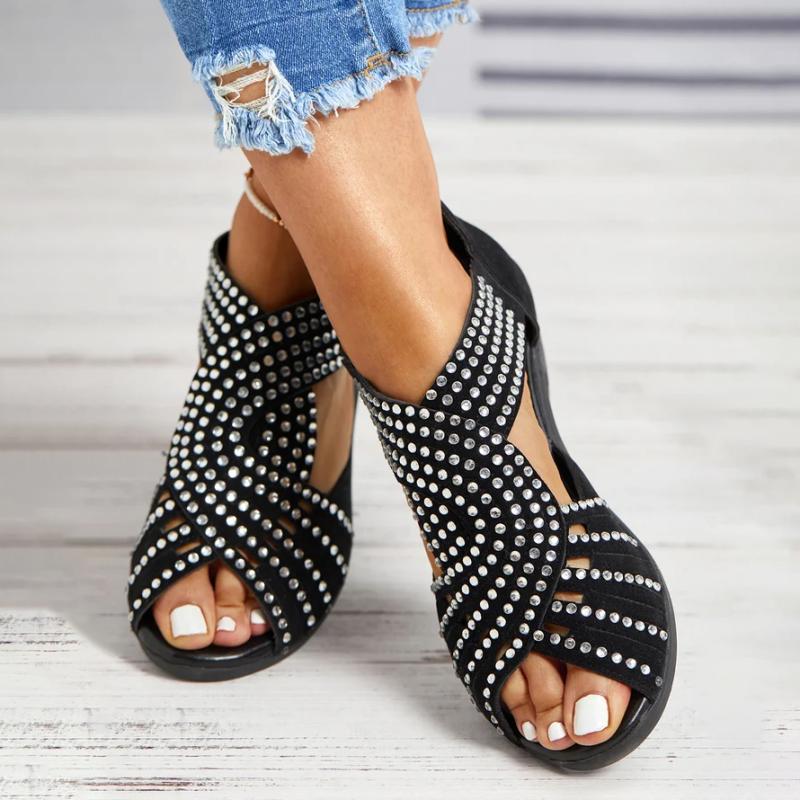 Damen Sandalen mit Strassverzierungen in Schwarz Jully