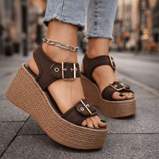Damen Sandalen mit Verstellbaren Schnallen und Hoher Sohle Jully