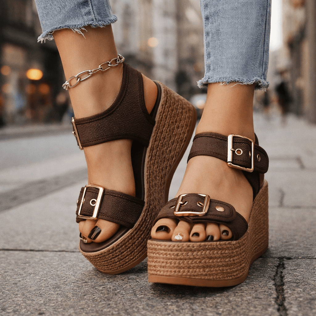 Damen Sandalen mit Verstellbaren Schnallen und Hoher Sohle Jully