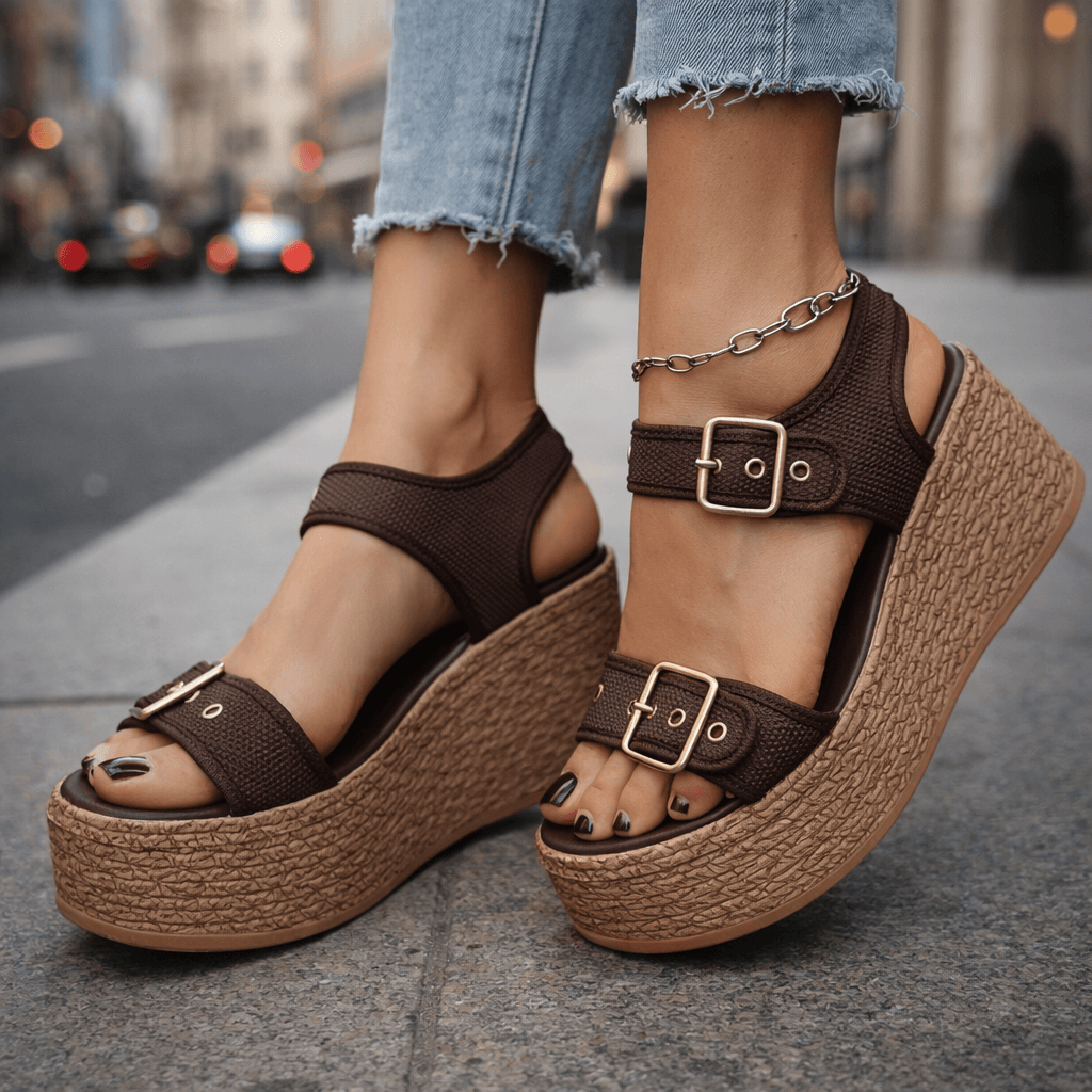 Damen Sandalen mit Verstellbaren Schnallen und Hoher Sohle Jully