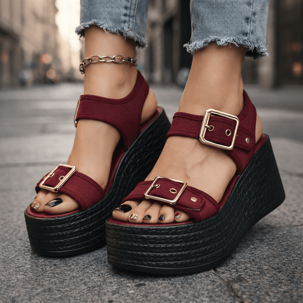 Damen Sandalen mit Verstellbaren Schnallen und Hoher Sohle Jully