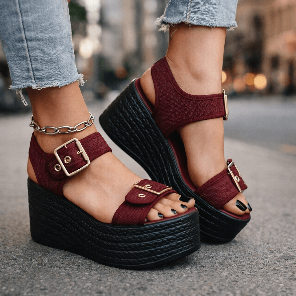 Damen Sandalen mit Verstellbaren Schnallen und Hoher Sohle Jully