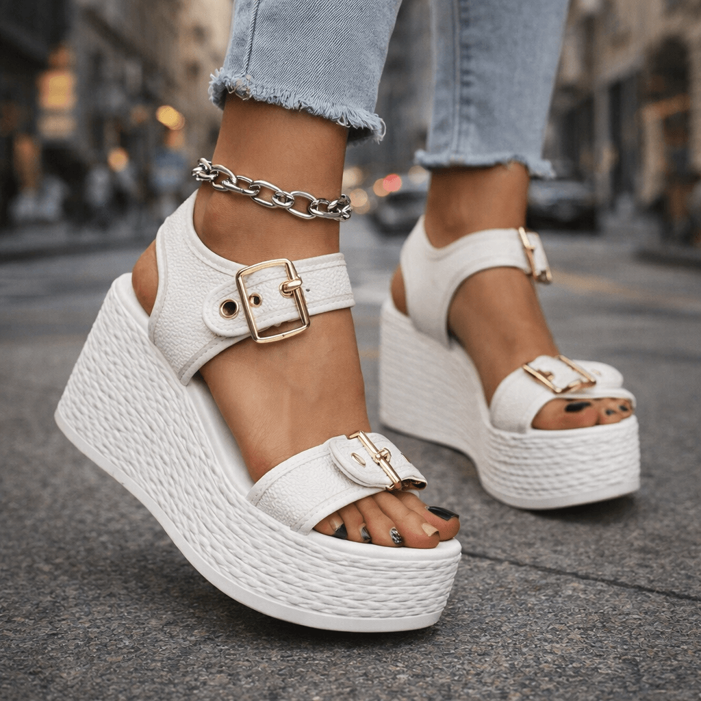 Damen Sandalen mit Verstellbaren Schnallen und Hoher Sohle Jully