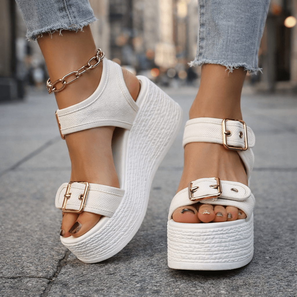 Damen Sandalen mit Verstellbaren Schnallen und Hoher Sohle Jully