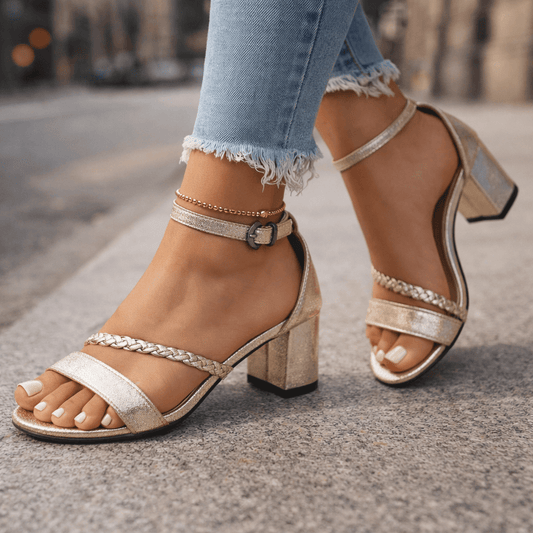 Damen Sandalen mit geflochtenem Riemen und Blockabsatz Jully