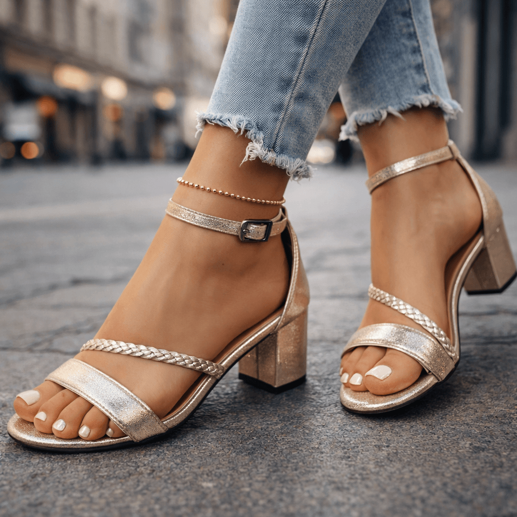 Damen Sandalen mit geflochtenem Riemen und Blockabsatz Jully