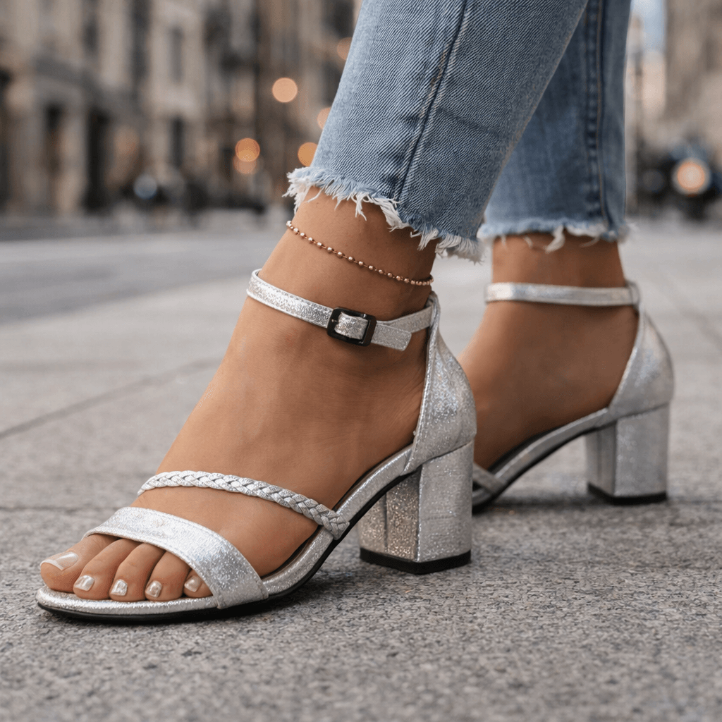 Damen Sandalen mit geflochtenem Riemen und Blockabsatz Jully