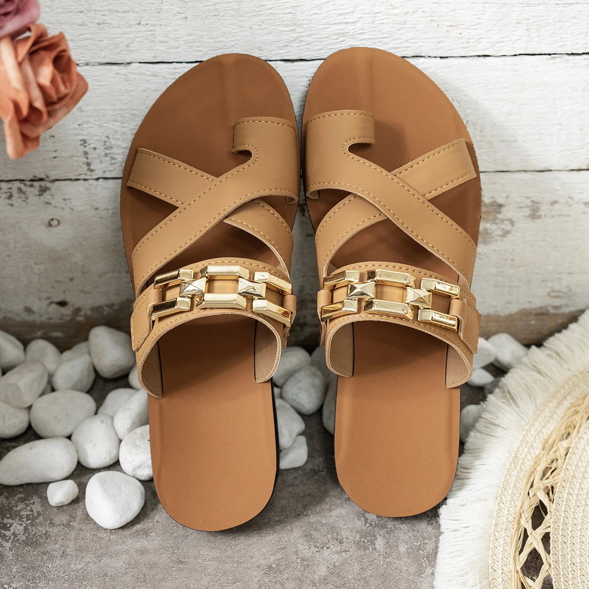 Damen Sandalen mit goldener Kettenapplikation Jully
