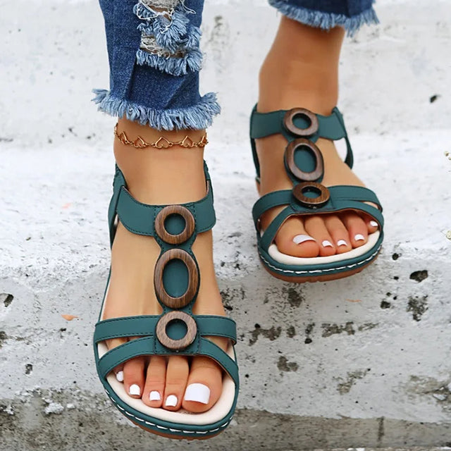 Damen Sandalen mit runder Zehe und niedrigem Absatz Jully