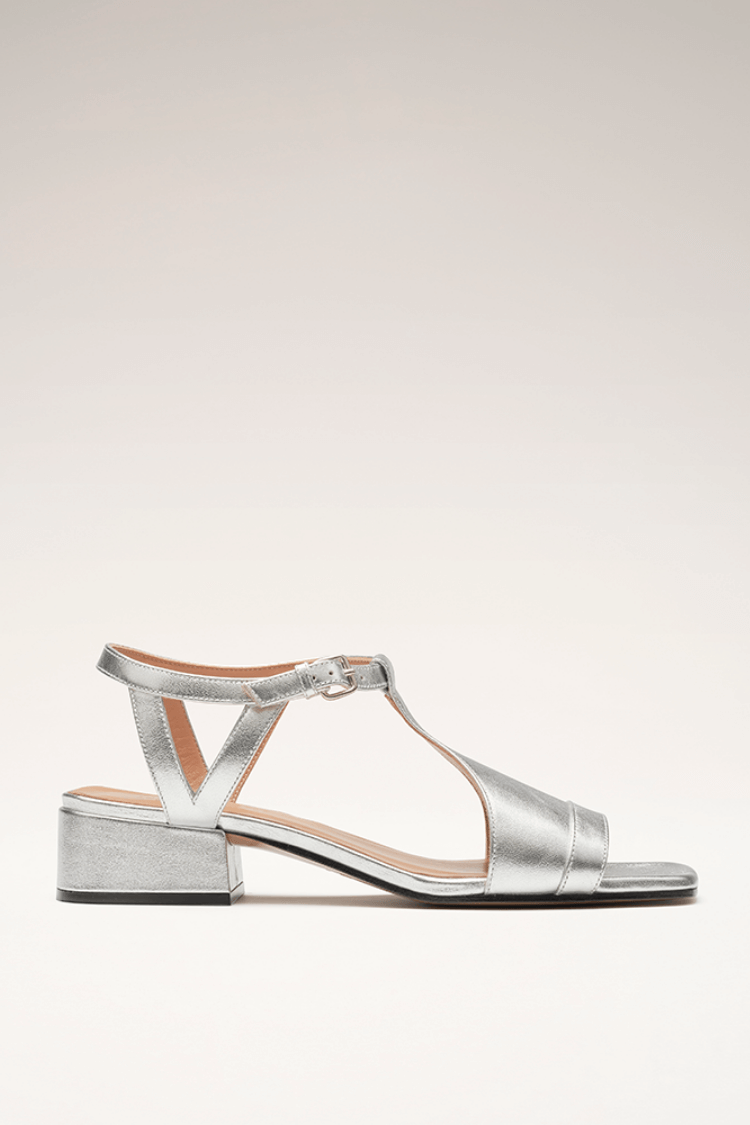 Damen Sandalen mit silbernem Finish und Blockabsatz Jully