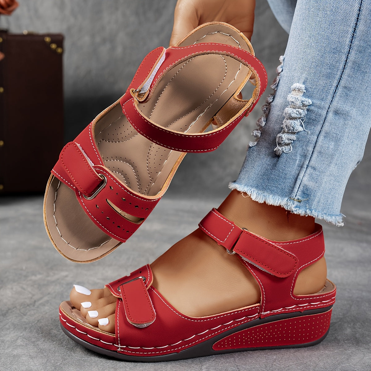 Damen Sandalen mit verstellbarem Klettverschluss Jully