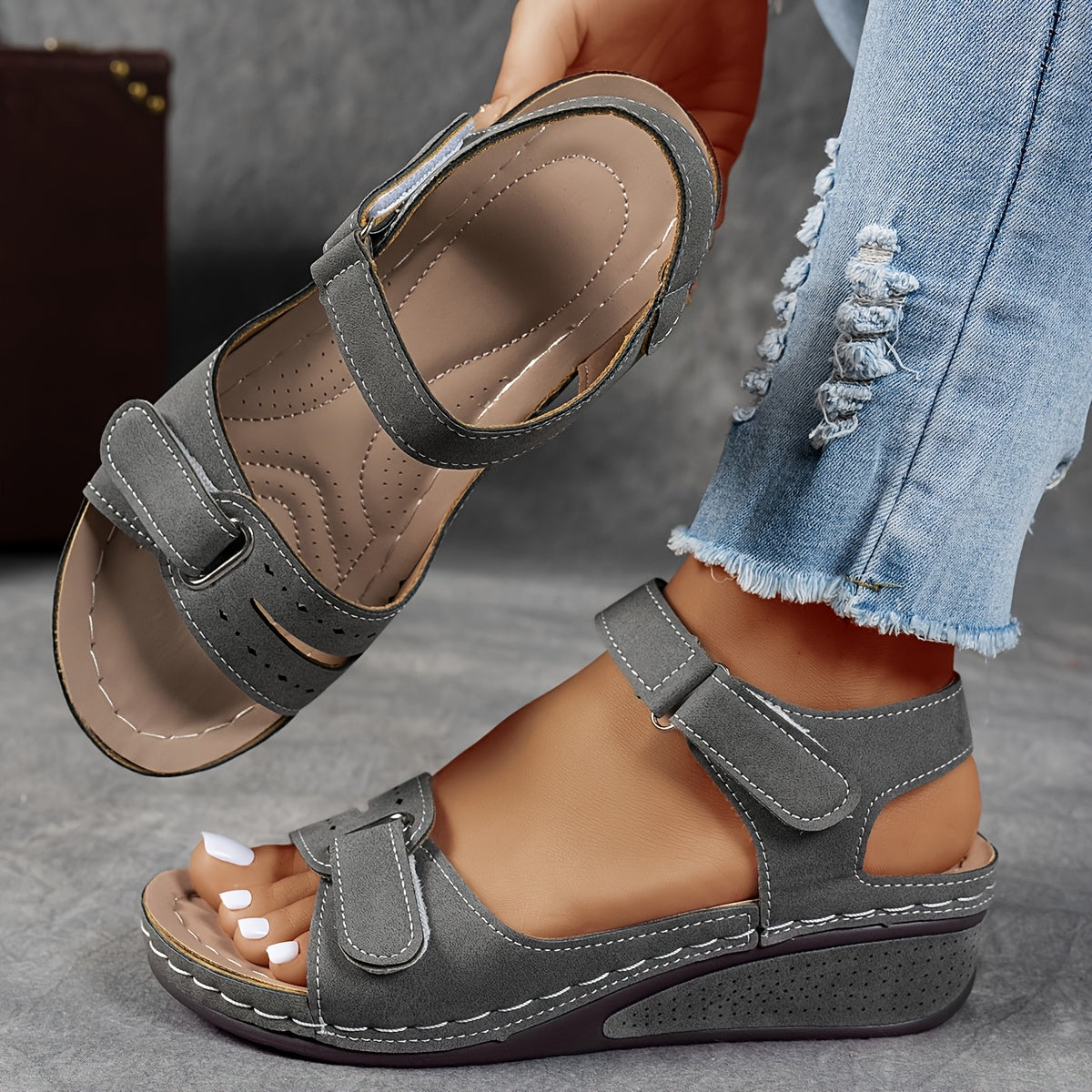 Damen Sandalen mit verstellbarem Klettverschluss Jully