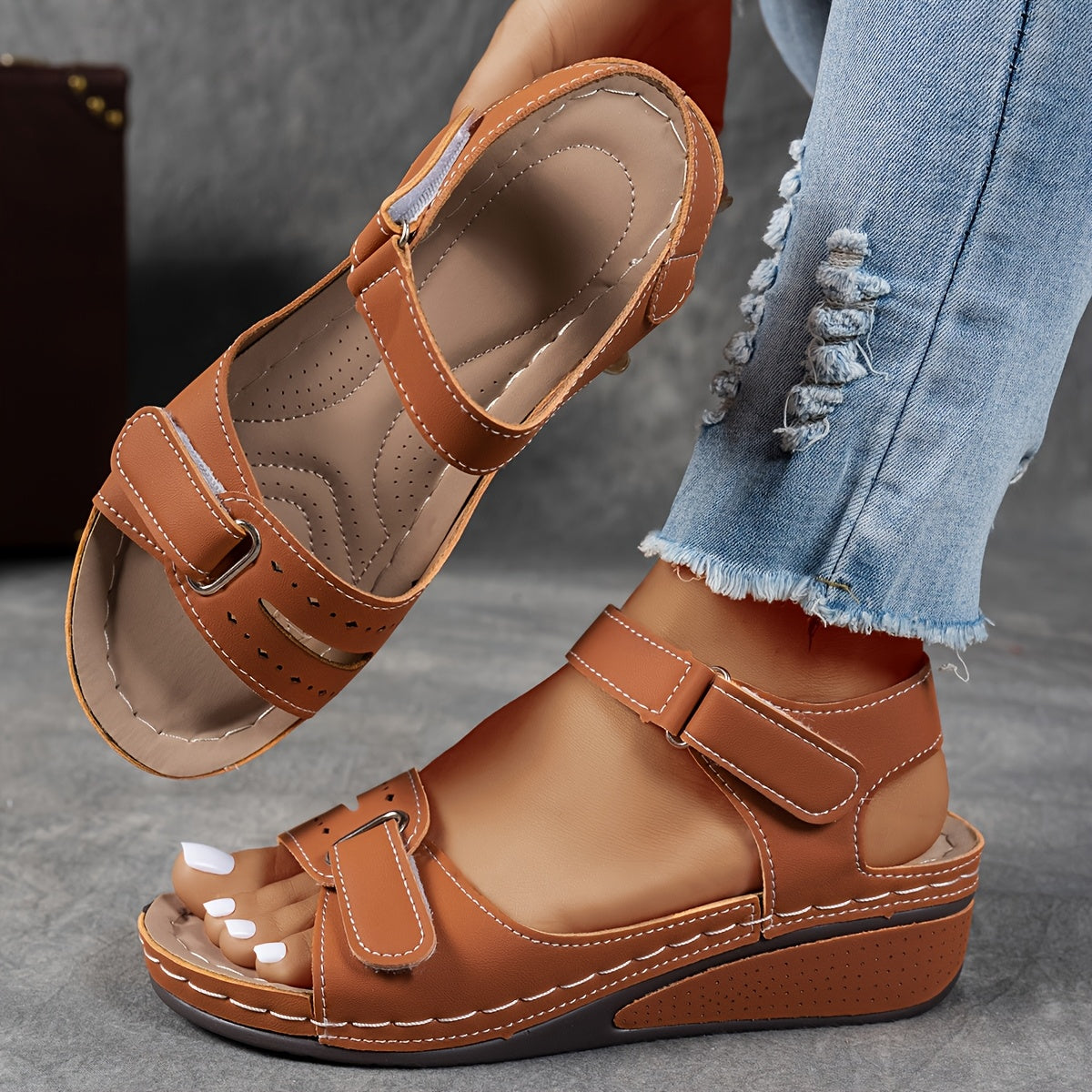 Damen Sandalen mit verstellbarem Klettverschluss Jully
