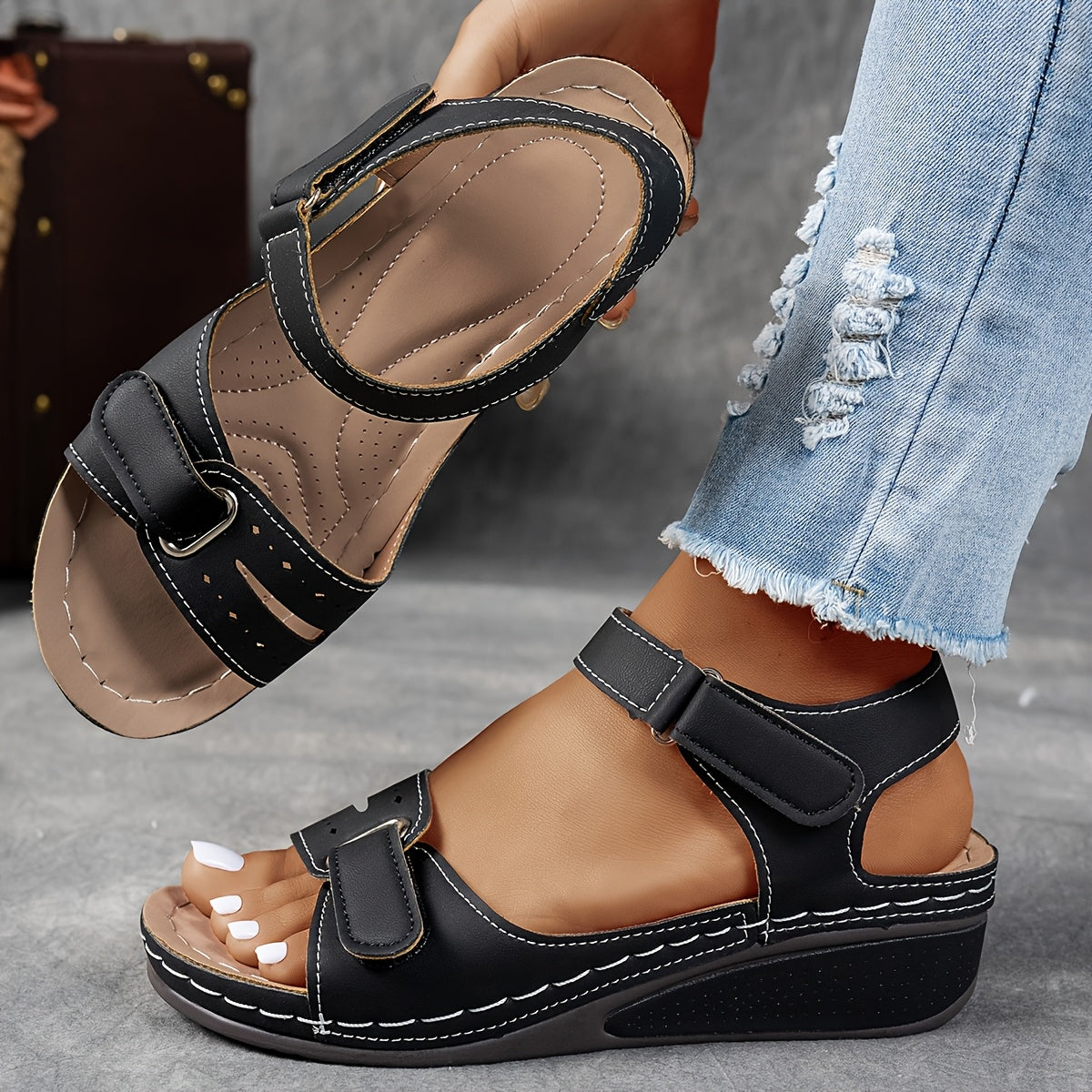 Damen Sandalen mit verstellbarem Klettverschluss Jully