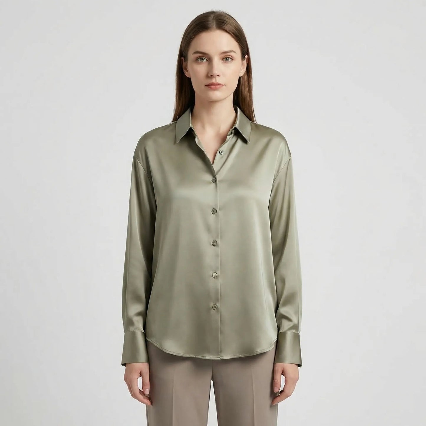 Damen Satin-Top mit klassischem Kragen in Beige Jully