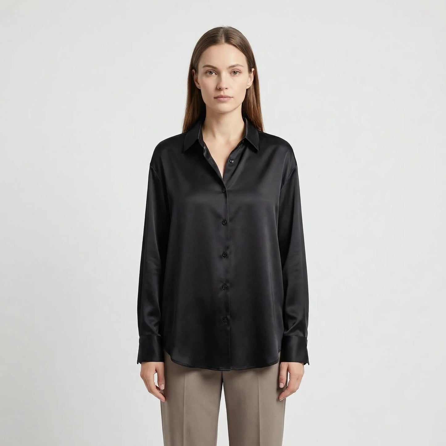 Damen Satin-Top mit klassischem Kragen in Beige Jully