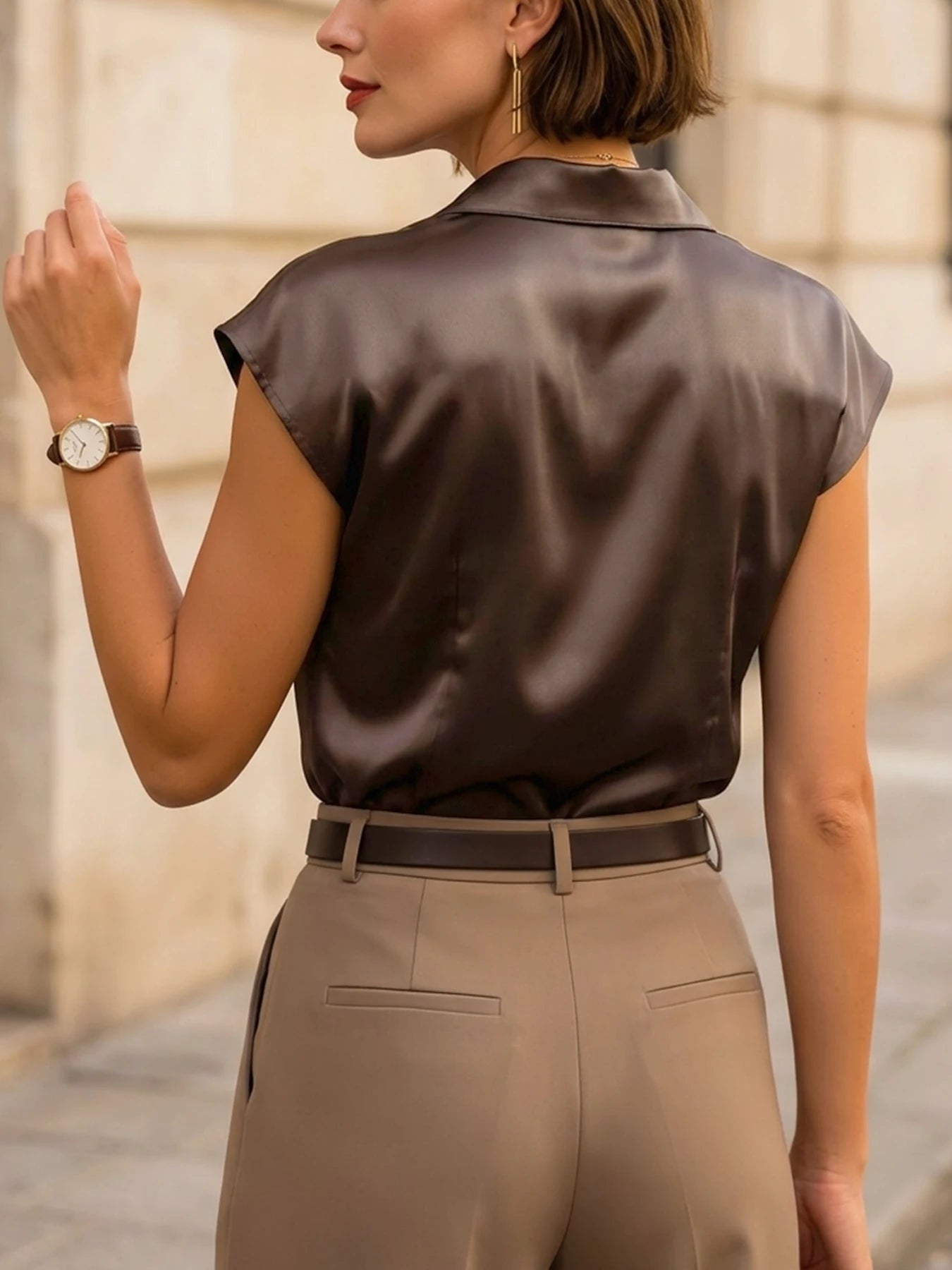 Damen Satinhemd mit V-Ausschnitt aus Polyester Jully