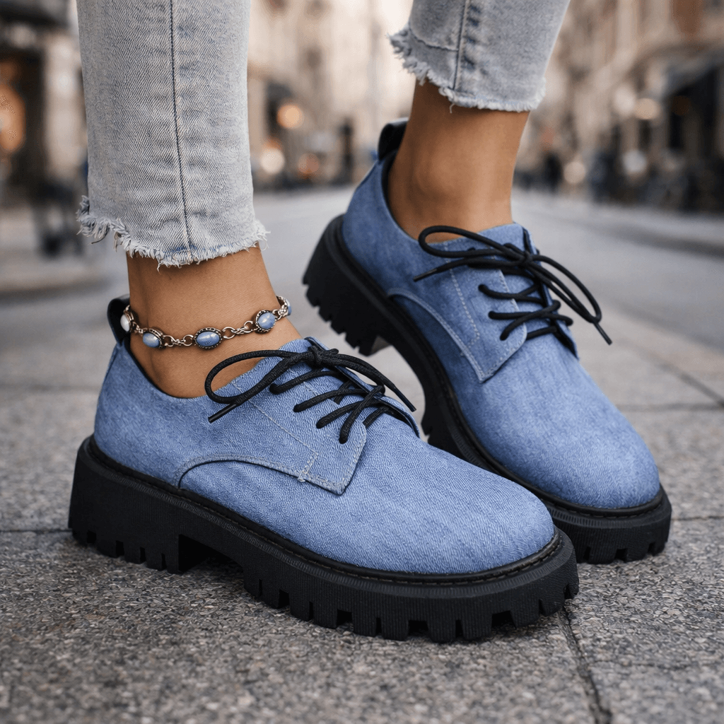 Damen Schnür-Plateaus im Denim-Stil mit dickem Komfort Jully