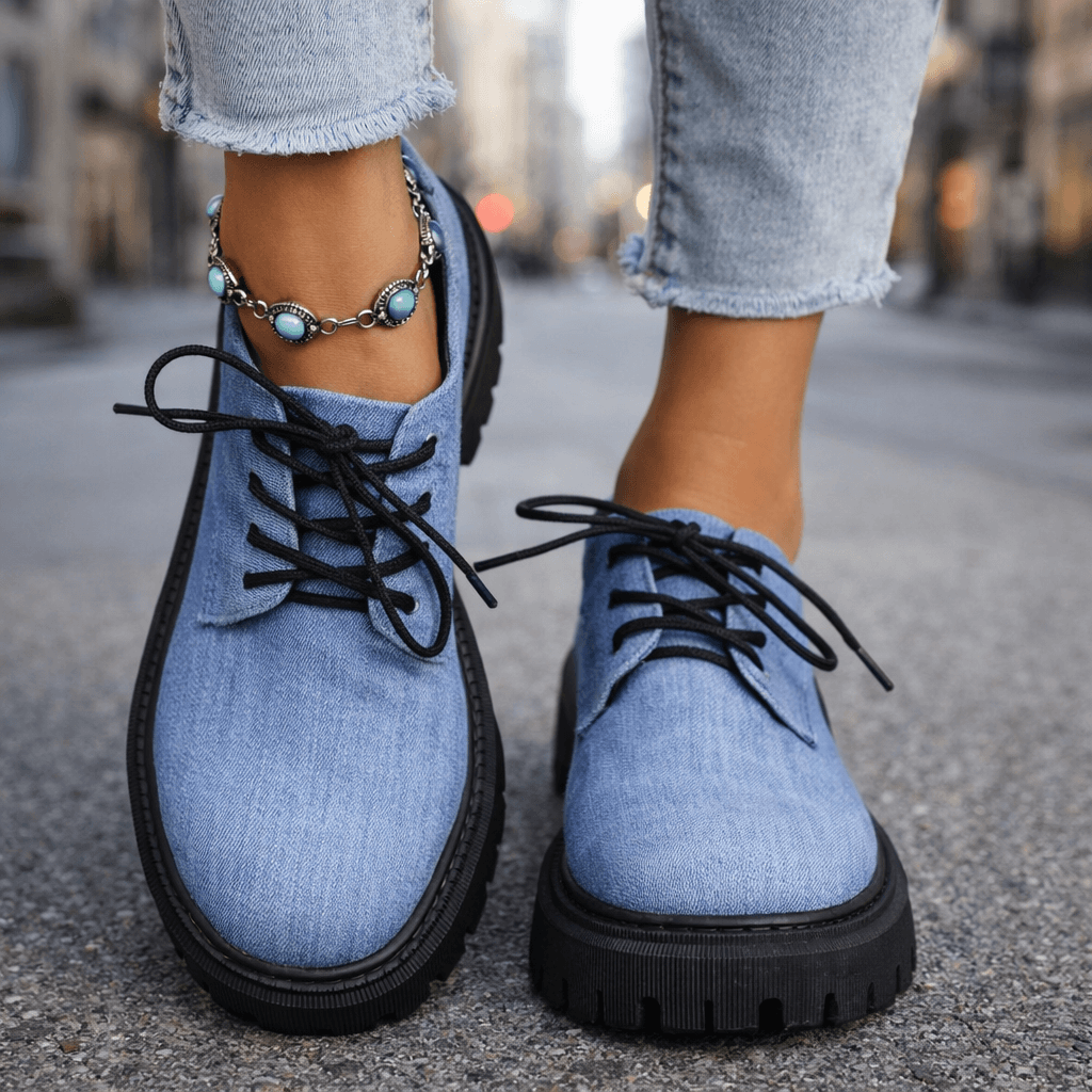 Damen Schnür-Plateaus im Denim-Stil mit dickem Komfort Jully