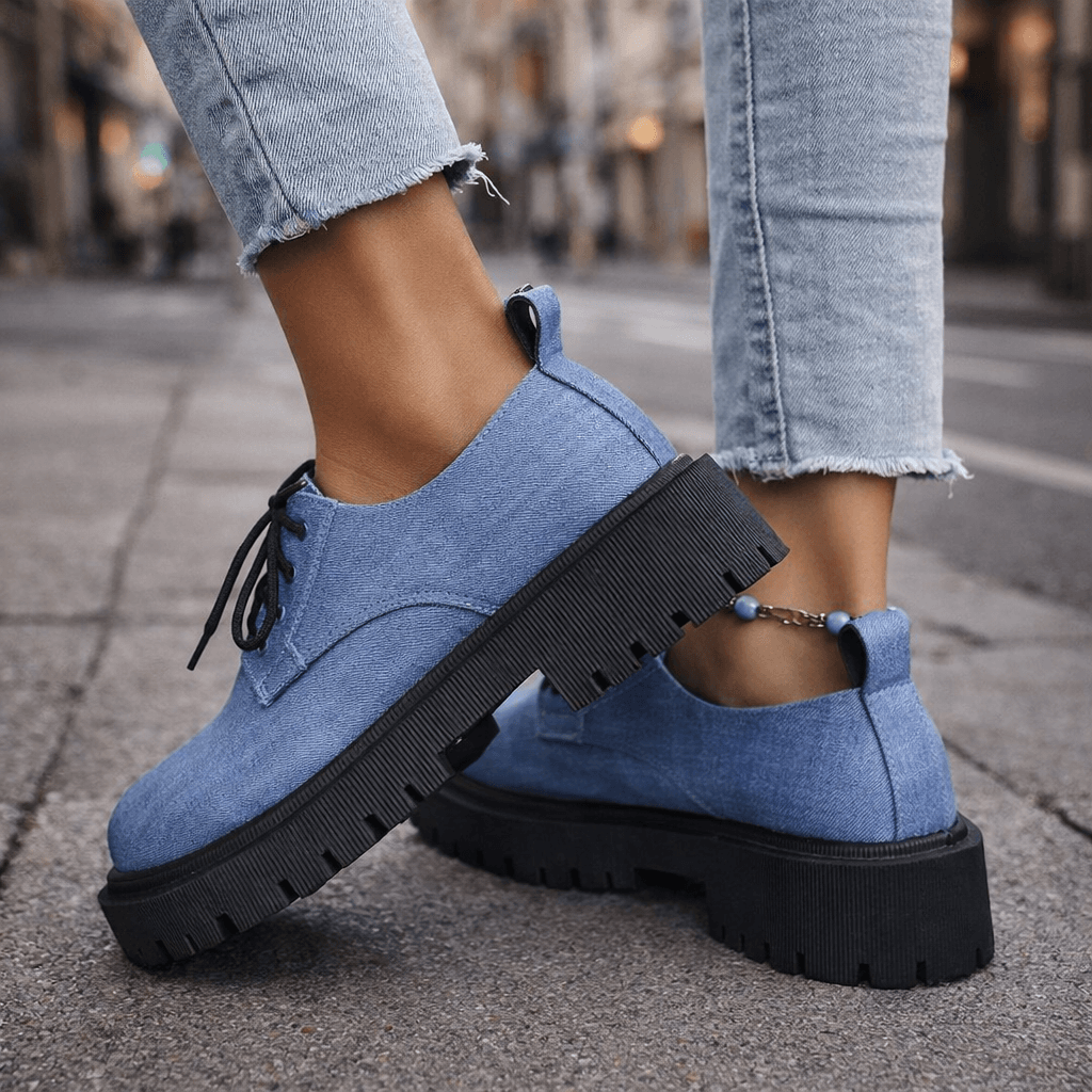 Damen Schnür-Plateaus im Denim-Stil mit dickem Komfort Jully