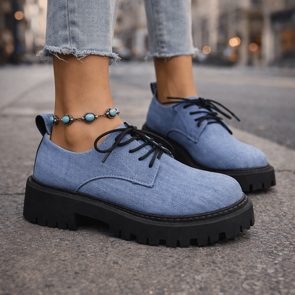 Damen Schnür-Plateaus im Denim-Stil mit dickem Komfort Jully