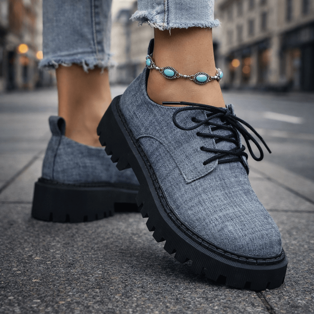 Damen Schnür-Plateaus im Denim-Stil mit dickem Komfort Jully
