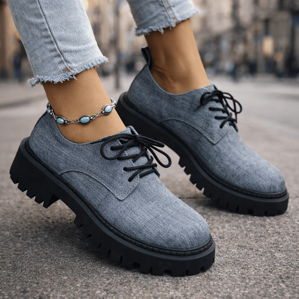 Damen Schnür-Plateaus im Denim-Stil mit dickem Komfort Jully