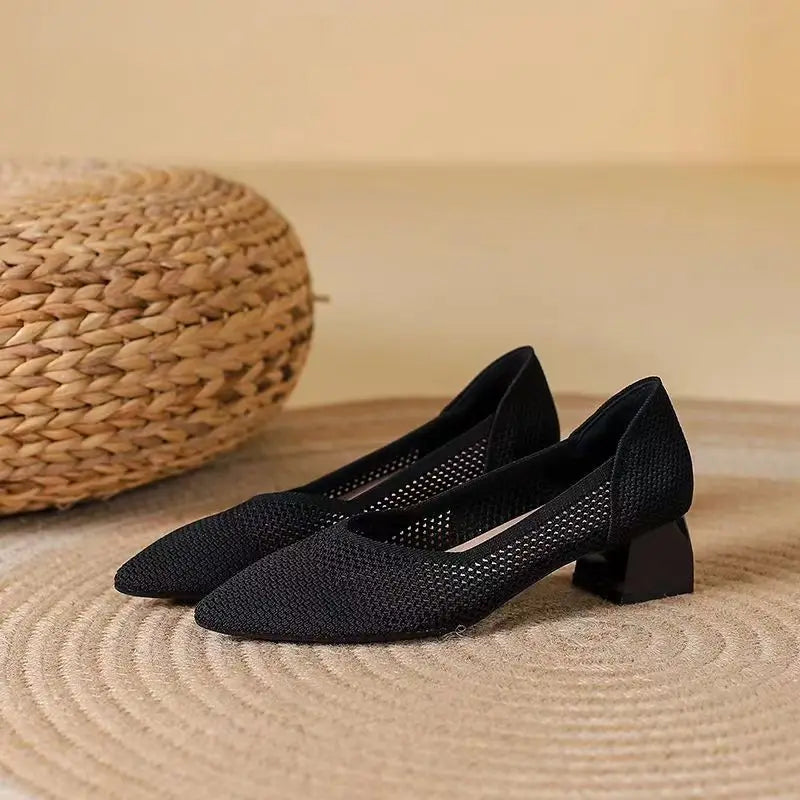 Damen Schuhe aus Baumwollstrick mit Blockabsatz Jully