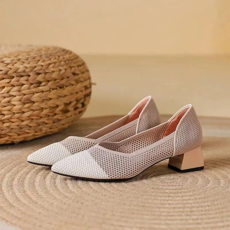 Damen Schuhe aus Baumwollstrick mit Blockabsatz Jully