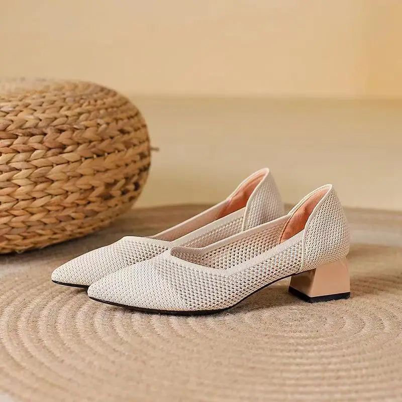 Damen Schuhe aus Baumwollstrick mit Blockabsatz Jully