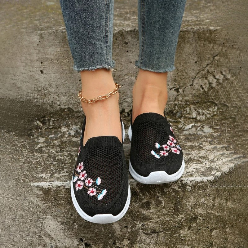 Damen Schuhe aus atmungsaktivem Netzgewebe mit Blumenstickerei Jully