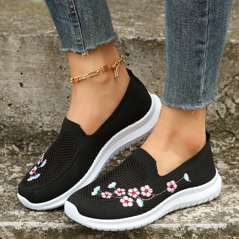 Damen Schuhe aus atmungsaktivem Netzgewebe mit Blumenstickerei Jully