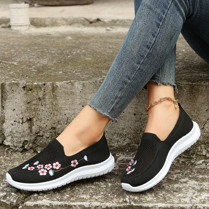 Damen Schuhe aus atmungsaktivem Netzgewebe mit Blumenstickerei Jully