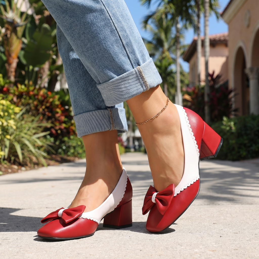 Damen Schuhe mit Blockabsatz und Schleifendetail Jully