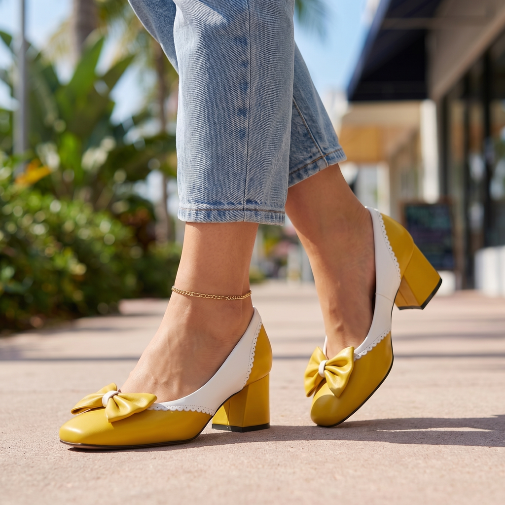 Damen Schuhe mit Blockabsatz und Schleifendetail Jully