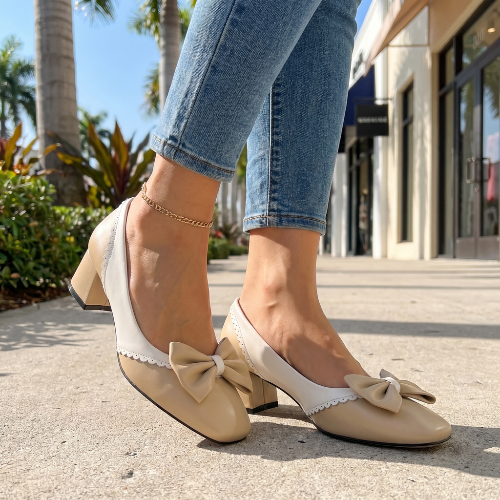 Damen Schuhe mit Blockabsatz und Schleifendetail Jully