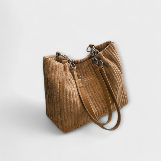 Damen Schultertasche aus weichem Cord in Khaki Jully