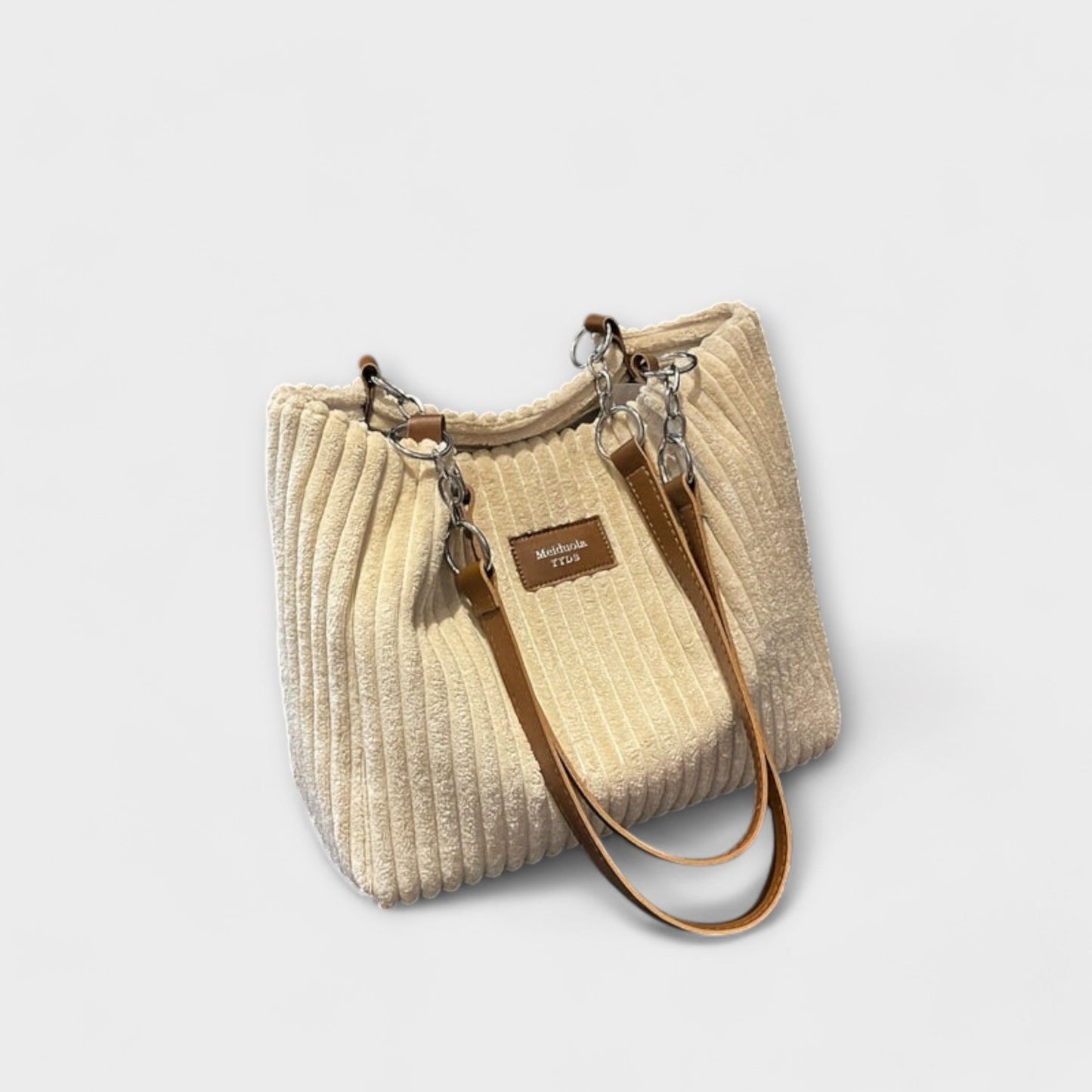 Damen Schultertasche aus weichem Cord in Khaki Jully